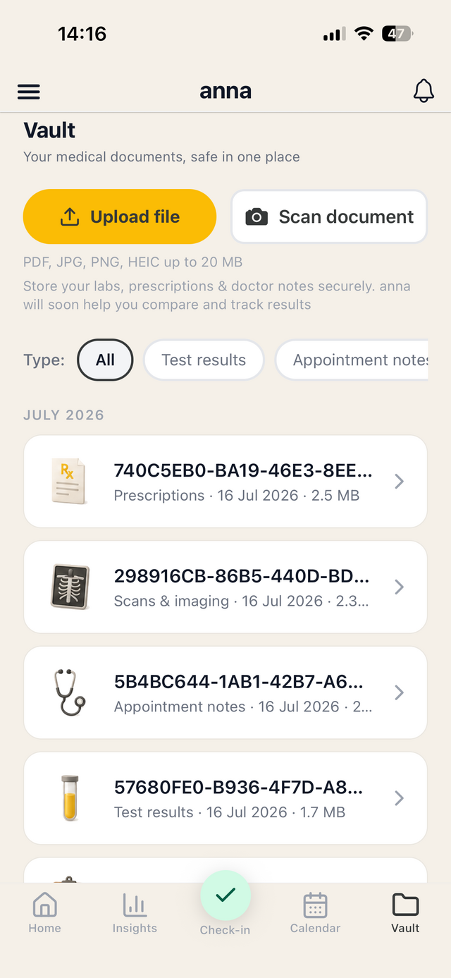 the anna app vault screen