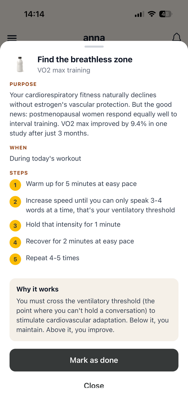 the anna app action card, find the breathless zone