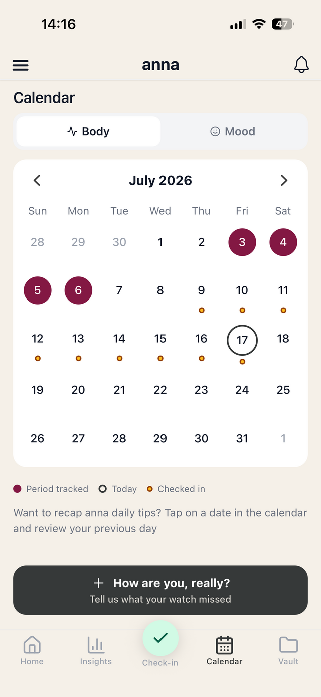 the anna app calendar body view